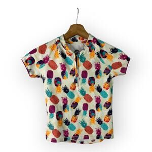 Zoic Girls size Small 7/8 Livia Cycling Shirt Jersey Zip Up Pineapples Pockets